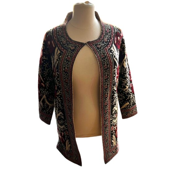 MaxSport Size M Black Red Floral Bohemian Longline Open Cardigan Duster Sweater - Picture 9 of 16